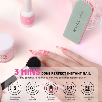 Aokitec Nail Repair Kit - 28g Jelly Pink Build Powder with 15ml Nail Repair Glue
